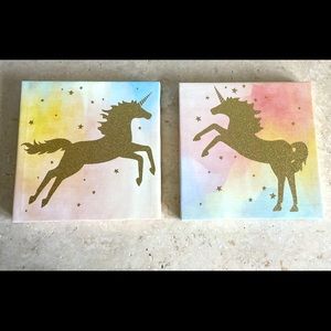 Unicorn Wall Art Pastel colors with gold glitter unicorns